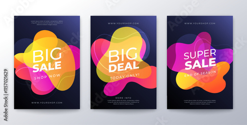 Sale flyer template set, liquid sale collection, sale poster, retail promotion, online shopping sale vector design template, abstract background.