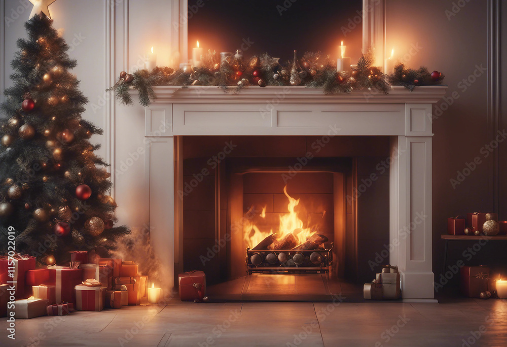 Fireplace with christmas decorations seamless looping time-lapse virtual video animation background Fireplace with christmas decorations seamless looping time-lapse virtual video animation background