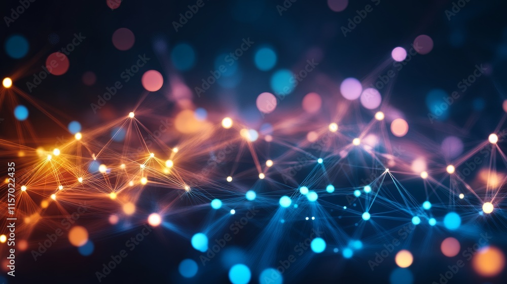 Obraz premium Abstract background with glowing network connections and bokeh lights.