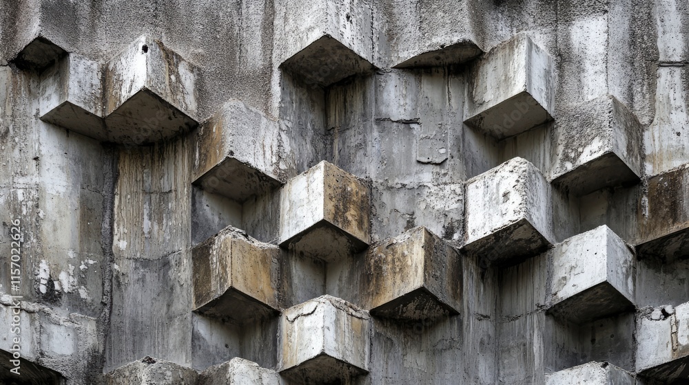 Textured concrete wall with unique geometric patterns and weathering for architectural backgrounds and design elements Textured concrete wall with unique geometric patterns and weathering for architectural backgrounds and design elements