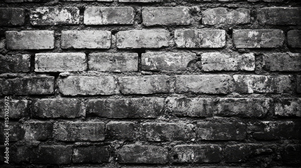 Fototapeta premium Textured Vintage Brick Wall with Weathered Appearance in Black and White for Background or Artistic Use