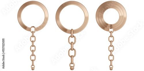 Collection Of Realistic Rose Gold Key Rings With Chain Vector Illustration.	