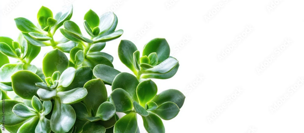 Obraz premium Lush jade plant with vibrant green leaves on a white background ideal for home decor and indoor gardening inspiration