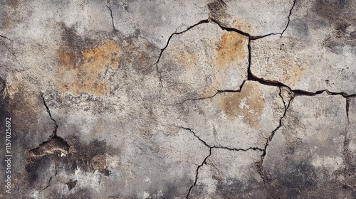 Vintage cracked masonry texture featuring weathered stone and cement with peeling paint and rust patterns ideal for backgrounds and design projects