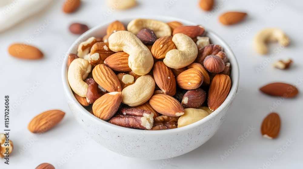 Healthy nut mix variety kitchen table food photography bright close-up nutrition benefits Healthy nut mix variety kitchen table food photography bright close-up nutrition benefits