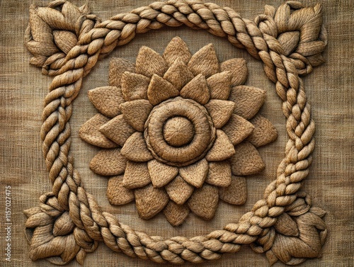 Intricate Circular Pattern of Rope Knots Forming a Mandala Design on a Textured Background photo