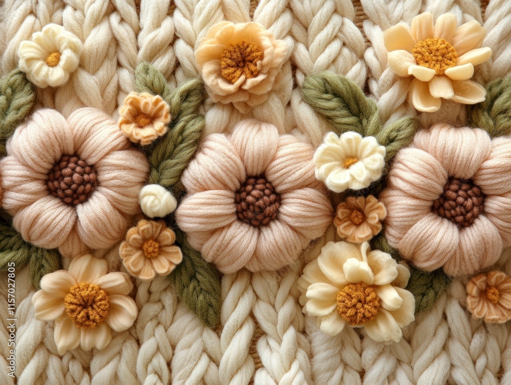 Cozy Handmade Floral Knitted Pattern with Vibrant Yarn Loops for Cottagecore Aesthetic and Crafting Enthusiasts Cozy Handmade Floral Knitted Pattern with Vibrant Yarn Loops for Cottagecore Aesthetic and Crafting Enthusiasts