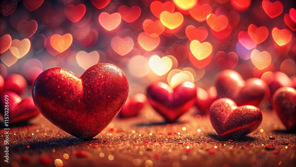 Romantic Red Hearts Low Light Background - Valentine's Day Stock Photo Romantic Red Hearts Low Light Background - Valentine's Day Stock Photo