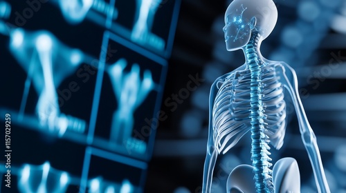 Detailed view of a human skeleton model. photo