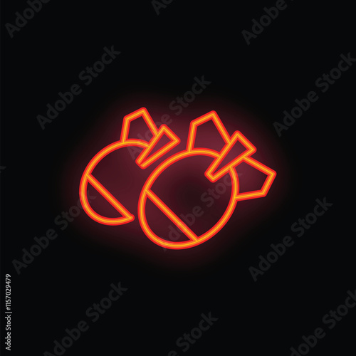 Two bombs with burning fuses are depicted as a glowing neon sign