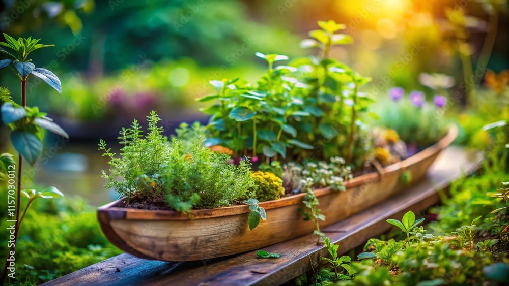 Rustic Charm: Old Canoe Herb Garden, Tilt-Shift Photography Rustic Charm: Old Canoe Herb Garden, Tilt-Shift Photography