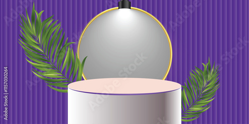 3D round podium background in white color with layers square backdrop. 
Fashion stage showcase mockup scene.
Abstract composition minimalist design. Studio display showroom cosmetic product pedestal, 