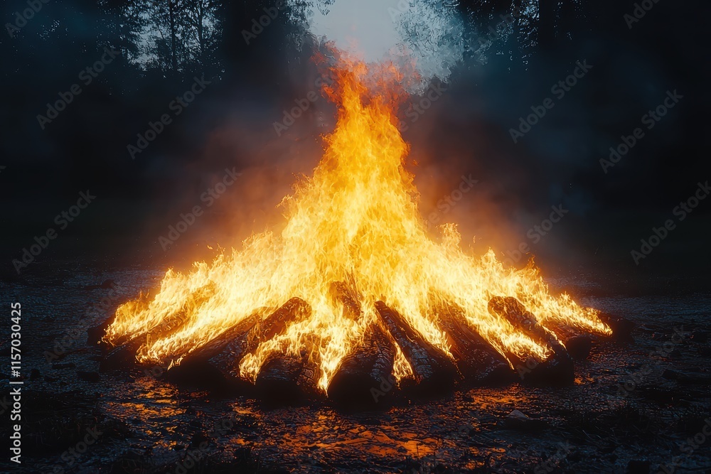 A Vibrant Bonfire is Illuminating the Beautiful Night Sky with Flickering Flames and Sparks A Vibrant Bonfire is Illuminating the Beautiful Night Sky with Flickering Flames and Sparks