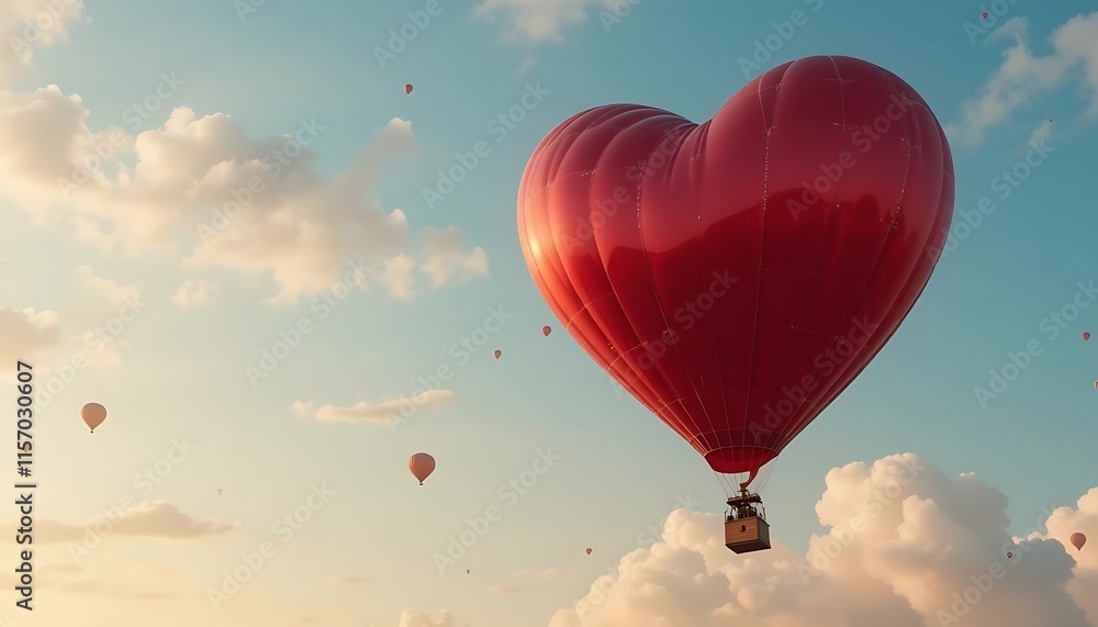 Fototapeta premium Heart Shaped Hot Air Balloon Soaring Through Clouds