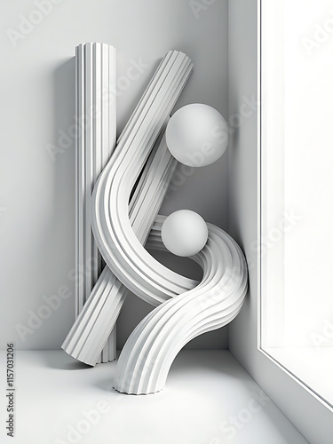 Simplified Monochromatic 3d Lines And Shapes Combine In An Abstract Composition Of Geometric Forms And Patterns. 00002 photo