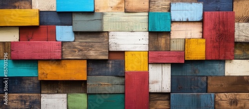 Colorful wooden panels in a mosaic pattern ideal for rustic interior decor and various design projects for a cozy atmosphere