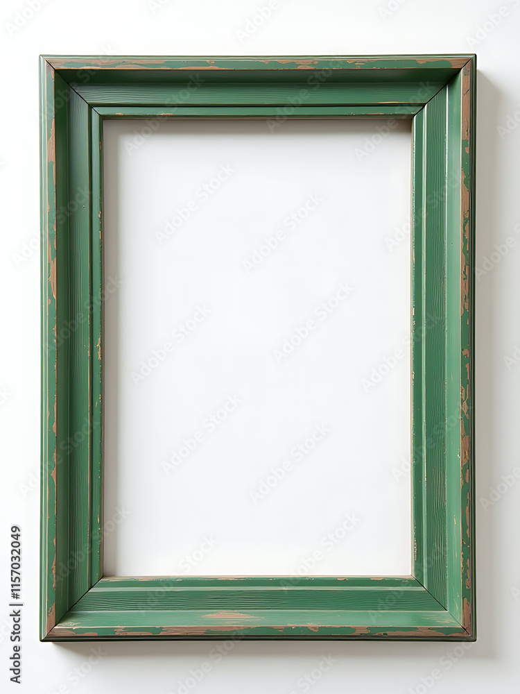 Simple Wooden Picture Frame With A Rustic Green Finish And A Winding Path In The Background, Set Against A Clean White Backdrop. 00001 Simple Wooden Picture Frame With A Rustic Green Finish And A Winding Path In The Background, Set Against A Clean White Backdrop. 00001