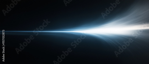 Dynamic abstract light burst radiating in white and blue tones on a deep black background