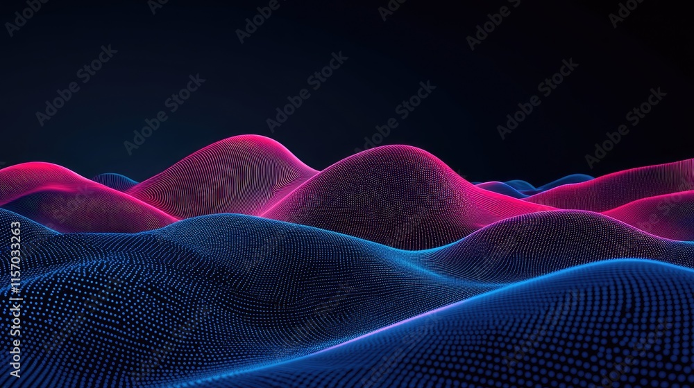 Futuristic Undulating Terrain with Neon Pink and Blue Waves Futuristic Undulating Terrain with Neon Pink and Blue Waves