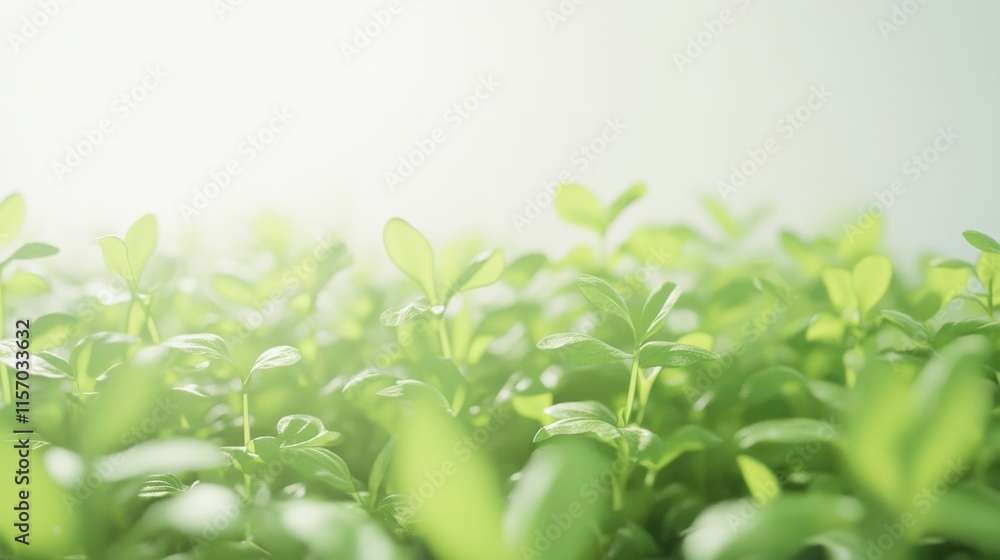 Fototapeta premium Fresh green plants growing in soft sunlight.