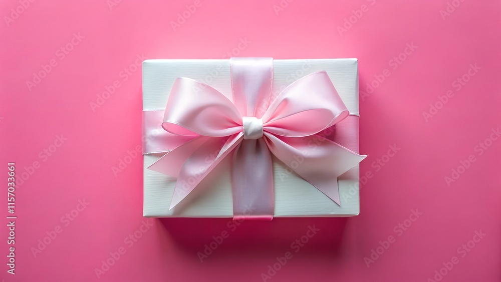 Elegant white bow atop a pink background creating a whimsical gift box aesthetic perfect for celebrations and special occasions. Elegant white bow atop a pink background creating a whimsical gift box aesthetic perfect for celebrations and special occasions.