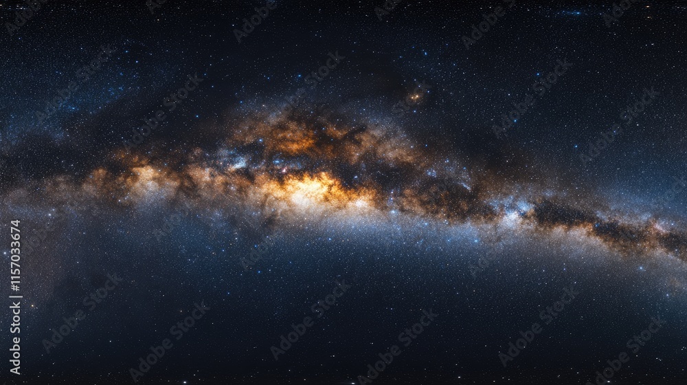 Stunning panoramic view of the Milky Way galaxy illuminated against a dark night sky filled with countless stars. Stunning panoramic view of the Milky Way galaxy illuminated against a dark night sky filled with countless stars.