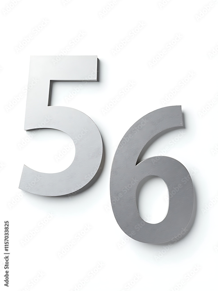 Silver Paper Number Signs Five And Six Isolated On A White Background With Clipping Path Included For Easy Editing. 00002