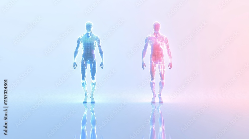 Futuristic humanoid figures in a surreal setting. Futuristic humanoid figures in a surreal setting.