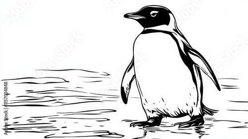 Line Art Penguin Illustration Ready-to-Color Illustration, Antarctica Theme Design Element photo