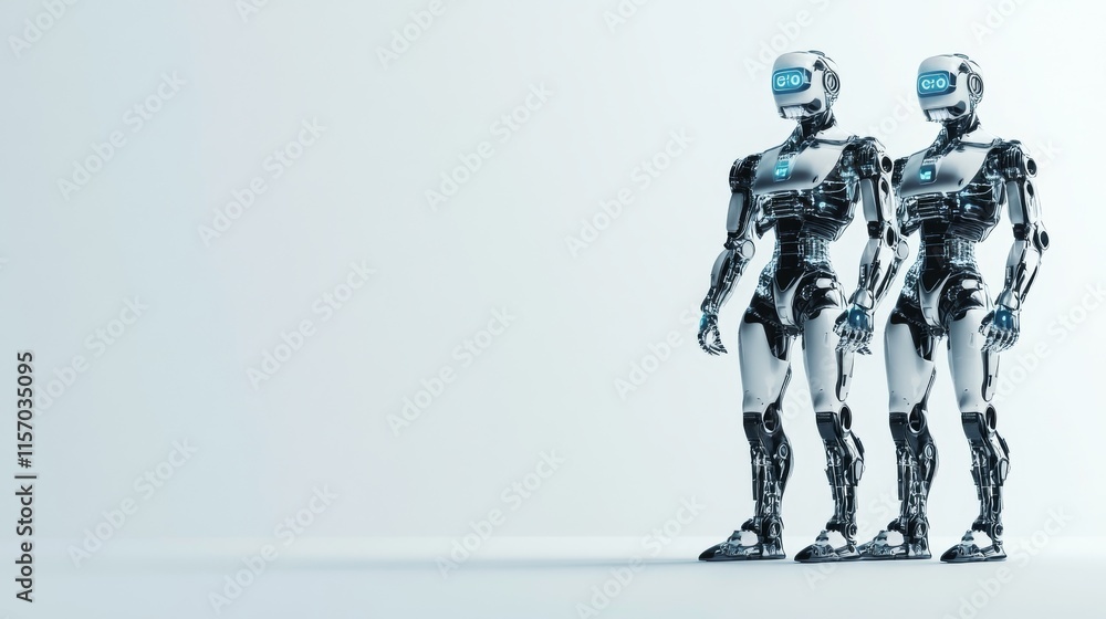 Futuristic robots in a minimalist setting. Futuristic robots in a minimalist setting.