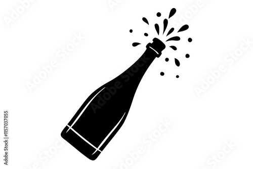 Champagne bottle popping cork splash vector illustration on white background