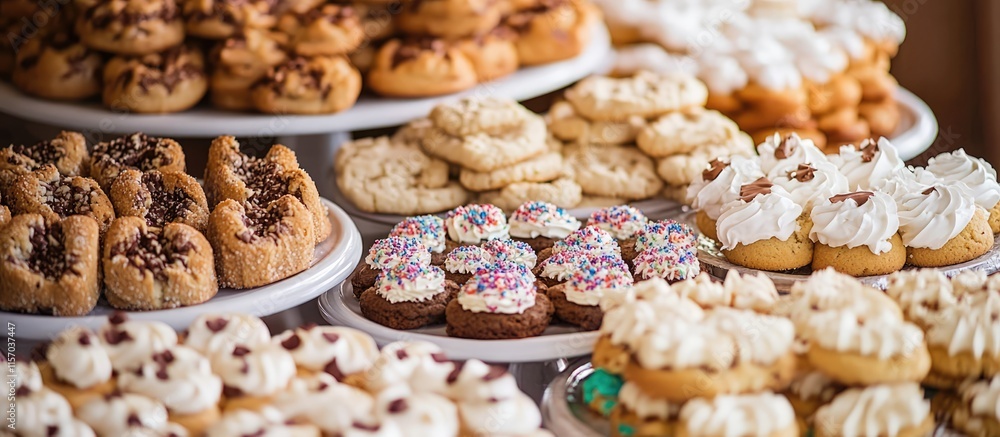 Delicious wedding catering display with assorted sweets cookies and drinks Elegant treats for celebrations and special events Delicious wedding catering display with assorted sweets cookies and drinks Elegant treats for celebrations and special events