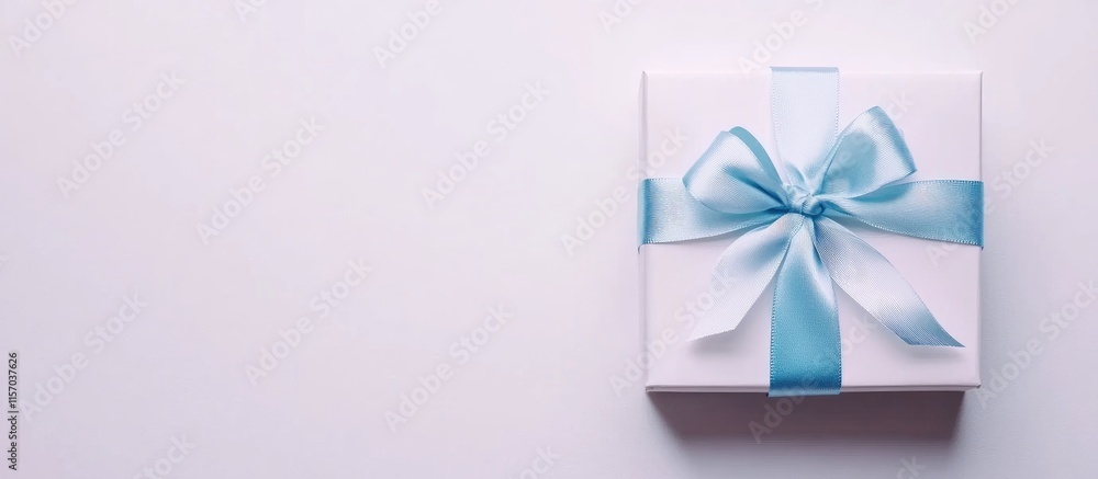Elegant white gift box adorned with a delicate blue ribbon bow isolated on a clean white background for festive occasions and celebrations. Elegant white gift box adorned with a delicate blue ribbon bow isolated on a clean white background for festive occasions and celebrations.