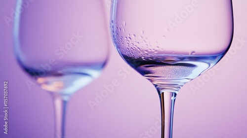 Elegant vintage wine glasses against a soft lavender background showcasing clarity and sophistication. Perfect for beverage or celebration themes. photo