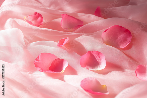 Wallpaper Mural Pink rose petals on soft fabric illuminated by gentle sunlight Torontodigital.ca