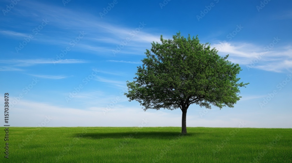 Fototapeta premium Lone tree under a clear blue sky.