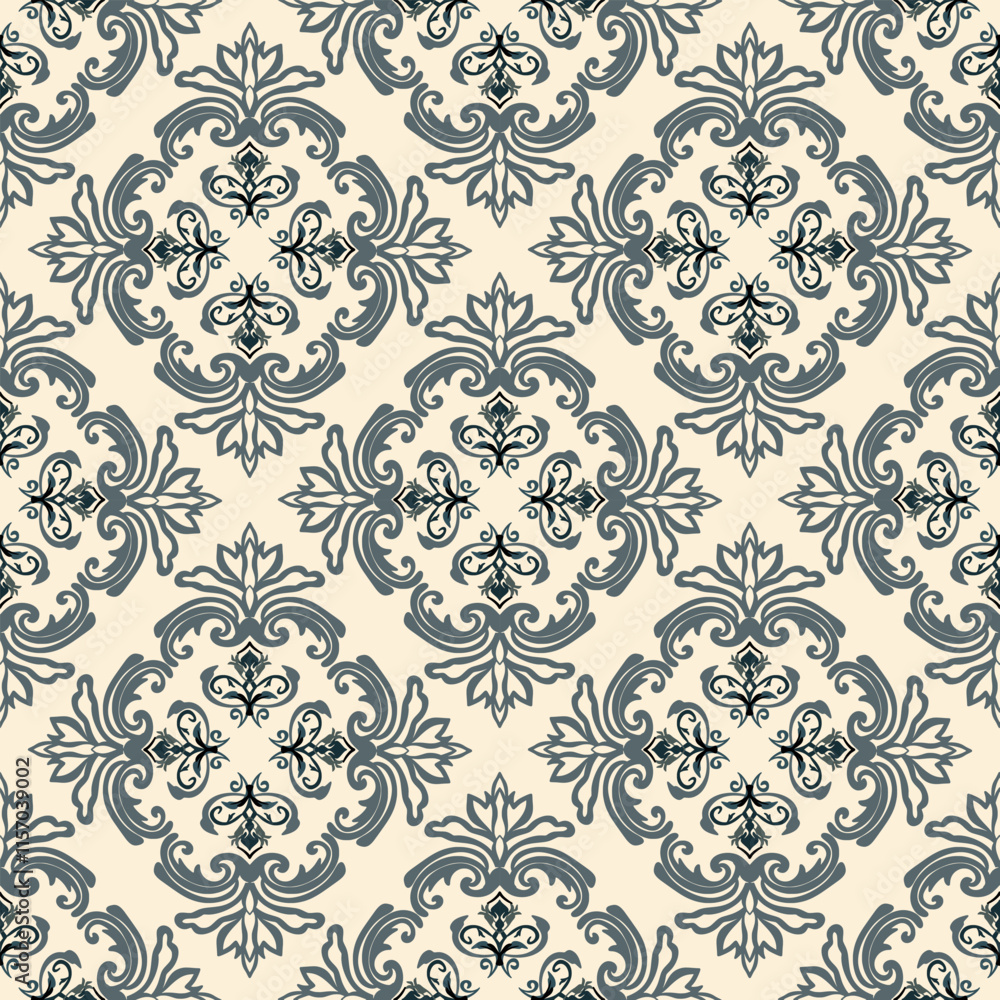 Fototapeta premium Soft green and cream classic Victorian traditional seamless damask pattern, vector illustration pattern, ethnic pattern, design for wallpaper, fabric, and backdrop.