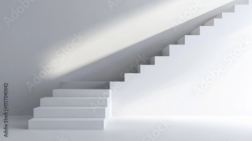 Minimalist white staircase with soft lighting.