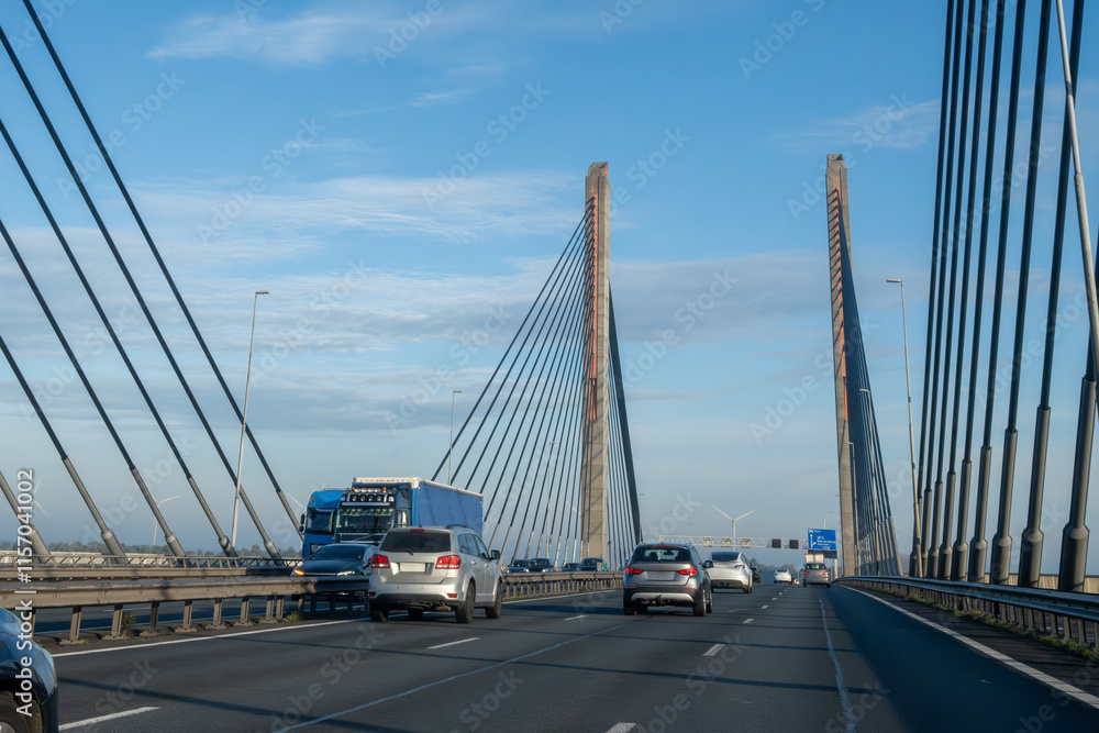 Obraz premium Road network infractrusture in Netherlands, driving safe on high quality asphalt on Dutch highways, A2, traffic jam problems, road construstion