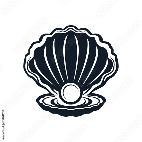 Pearl logo design vector illustration template. Simple icon of beauty seashell black and white