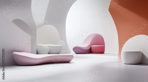 Modern interior design with abstract furniture.