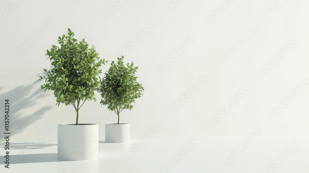Obraz premium Modern interior with green potted plants.