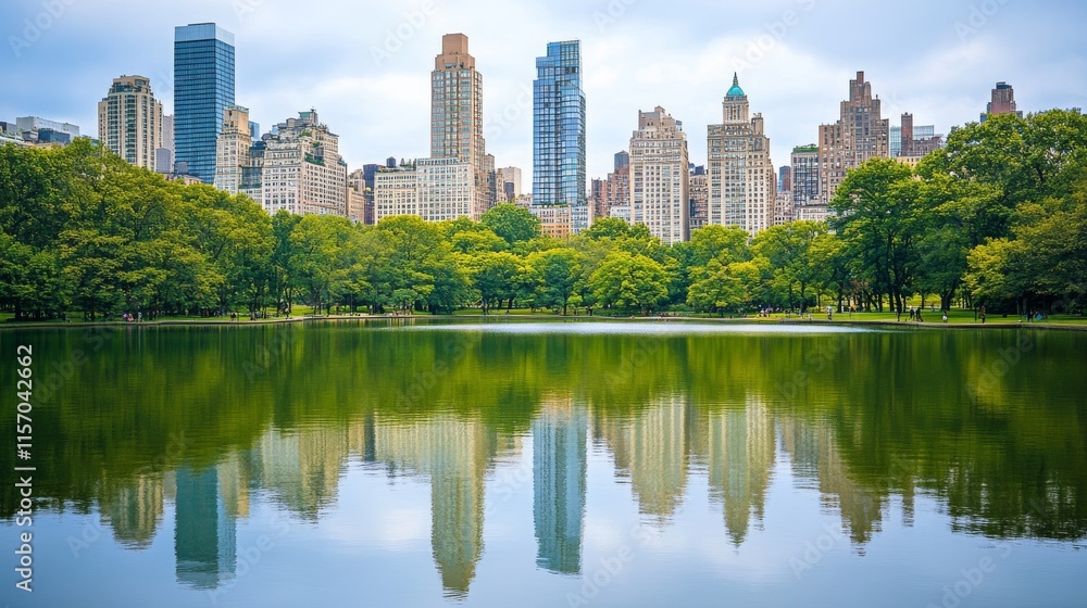 Modern skyline reflected in serene water body. Modern skyline reflected in serene water body.