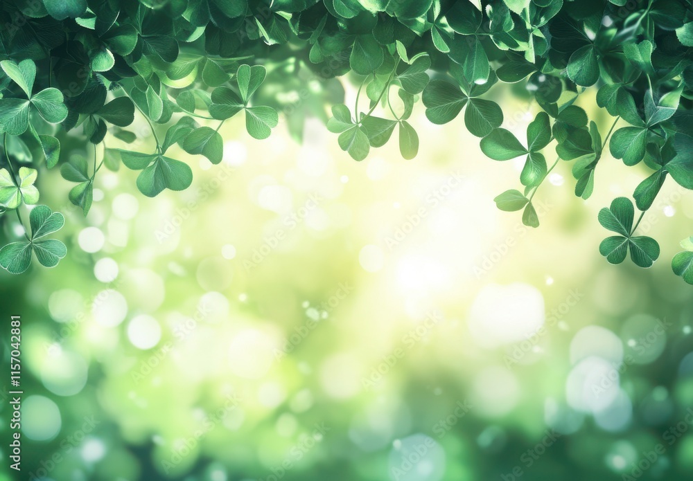 Lush Green Foliage with Clovers and Soft Bokeh Background for Nature, Spring, and St. Patrick's Day Themes, Ideal for Freshness and Vibrancy in Design Projects