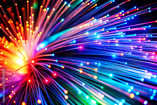 Fiber optical network cable close-up with bokeh background