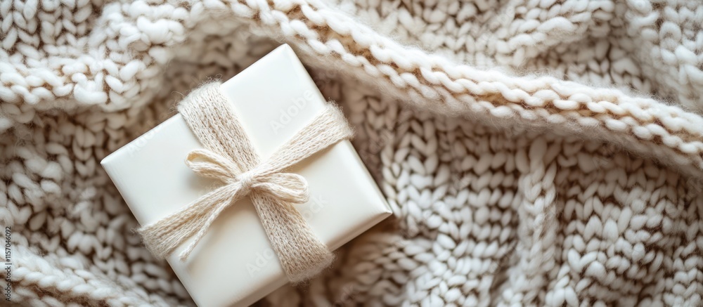 White gift box with twine on cozy wool blanket from above, perfect for holiday or gift-related themes in lifestyle photography. White gift box with twine on cozy wool blanket from above, perfect for holiday or gift-related themes in lifestyle photography.