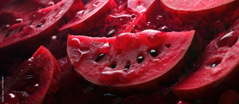 Fototapeta premium Vibrant slices of juicy watermelon showcasing rich red hues perfect for summer refreshment and healthy dessert options