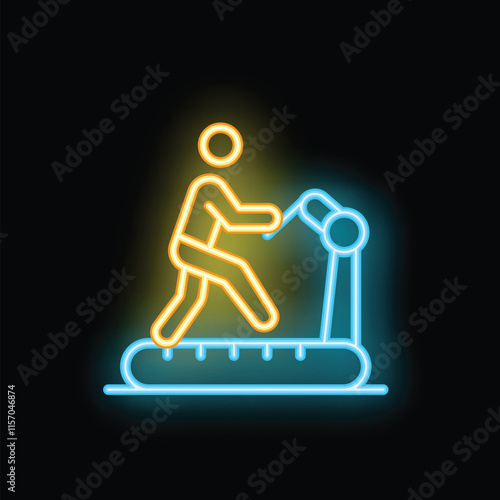 Neon sign representing a man doing sport on a treadmill, ideal for gym and fitness related designs