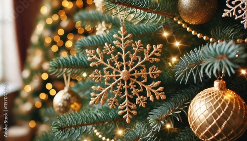 Wallpaper Mural Snowflake with Christmas decorations hanging on a Christmas tree Torontodigital.ca