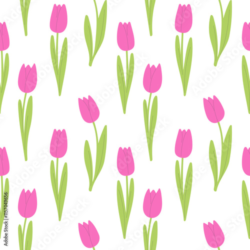 Wallpaper Mural Tulipes pink pattern, hand drawing flowers with leaves, on white background. Design for romantic, lovers and Valentines day, wedding. Torontodigital.ca